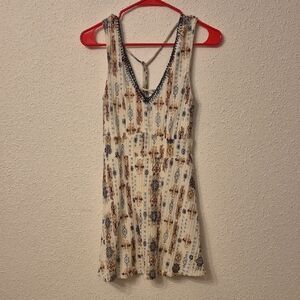 Trixxi Cream and Navy Patterned Dress